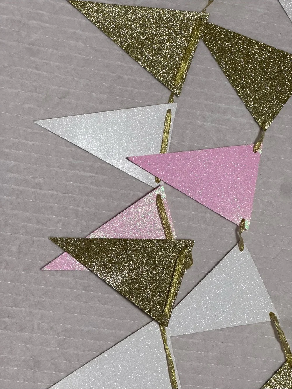Glitter Triangle Pennant Banner - Pink, Gold & White Party Garland